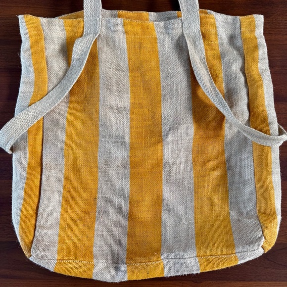 Saardé 100% Natural Woven Jute Market Bag in Mustard Stripe - Beach Pool Tote - Picture 4 of 15